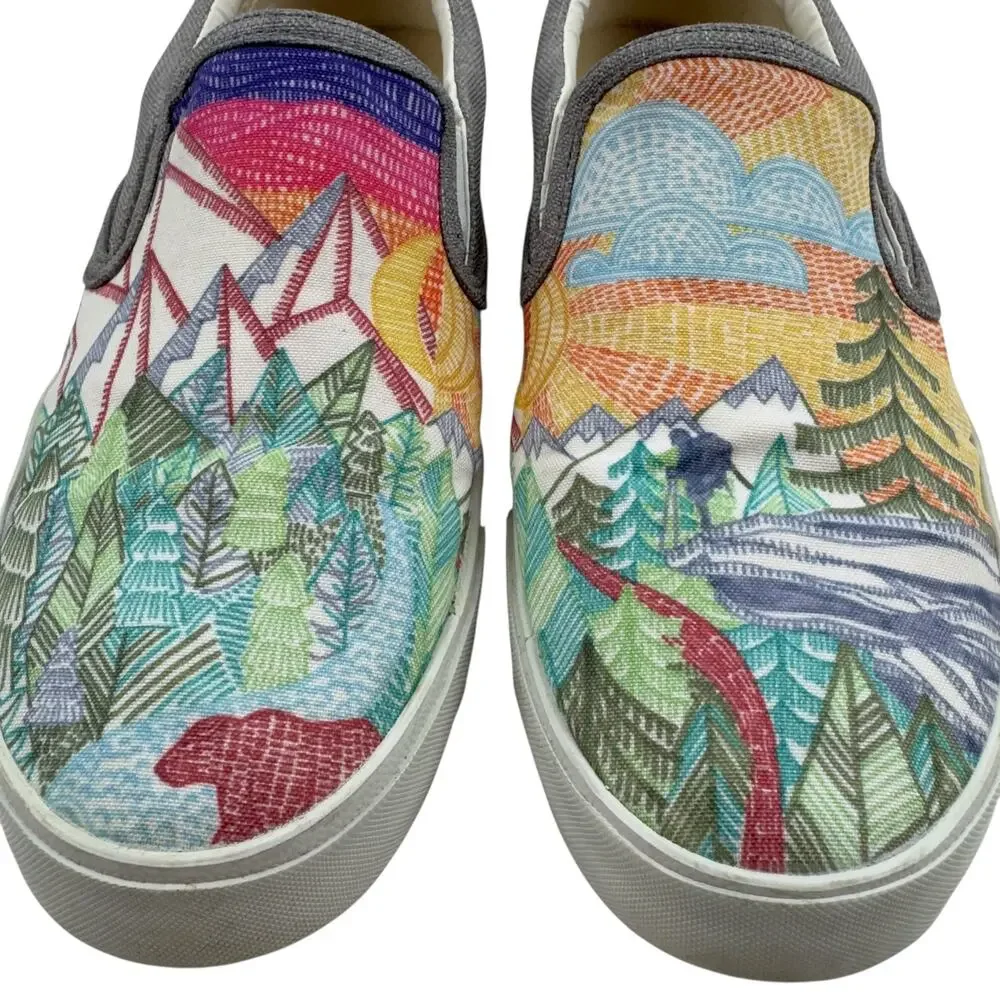 Inkkas Trek Art To Wear Colorful Artsy Unique Slip On Shoes Unisex W 10/ M 8